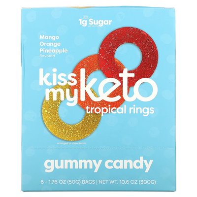Kiss My Keto Gummibonbons Tropische Ringe Mango Orange Ananas 6 Beutel à 1,76 oz (50 g)