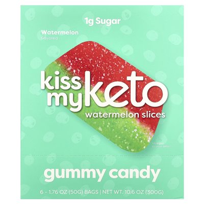 Kiss My Keto Gummy Candies Watermelon Slices 6 Bags 1.76oz (50g) Each