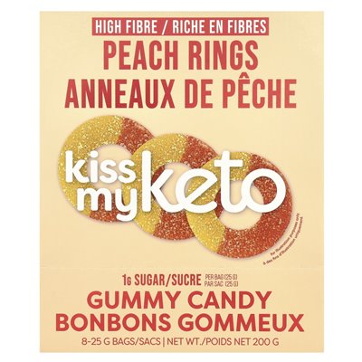 Kiss My Keto Gummibonbons Pfirsichringe, 8 Beutel, je 25 g (0,88 oz)
