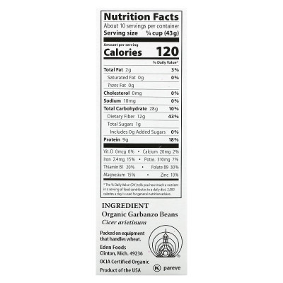 Eden Foods, Organic Garbanzo Bean, 16 uncji (454 g)