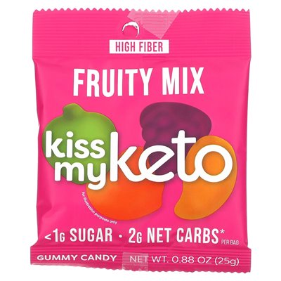 Pocałuj moje keto, gumowate cukierki, owocowe mieszanka, 8 toreb, 0,88 uncji (25 g) każdy