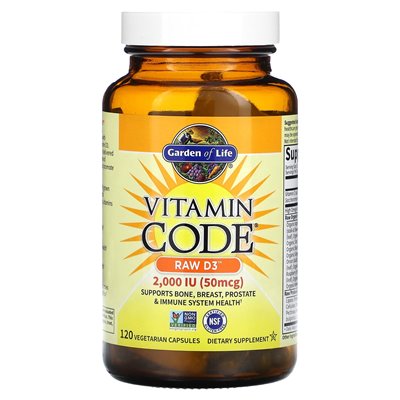 Garden of Life, Vitamin Code, Raw D3, 50 mcg (2000 IE), 120 vegetarische Kapseln