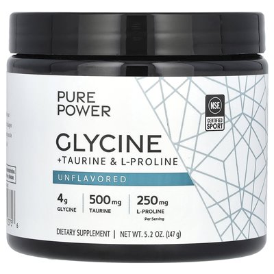 Dr Mercola, Pure Powder, glicyna + tauryna + L-prolina, niezmożona, 5,2 uncji (147 g)