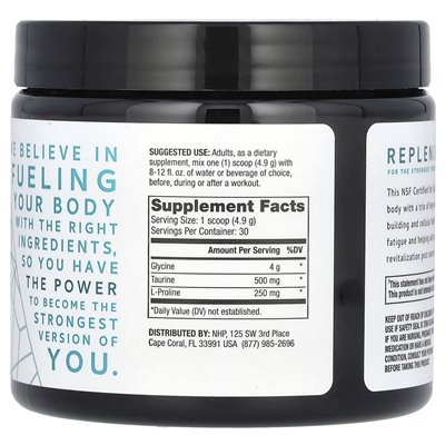Dr Mercola, Pure Powder, glicyna + tauryna + L-prolina, niezmożona, 5,2 uncji (147 g)