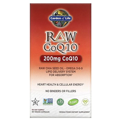 Garden of Life, Raw CoQ10, 200 mg, 60 wegańskich kapsułek