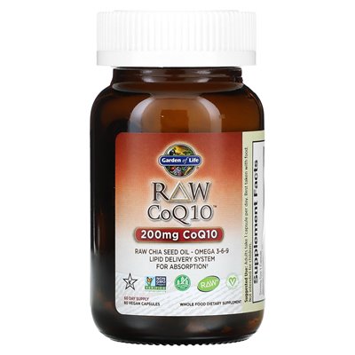 Garden of Life, Raw CoQ10, 200 mg, 60 wegańskich kapsułek