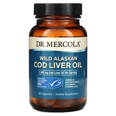 Dr. Mercola, Lebertran aus wildem Alaska-Kolonie, 1300 mg, 60 Kapseln (650 mg pro Kapsel)