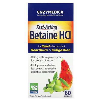 Enzymedica, fast acting betaine HCL, 60 capsules