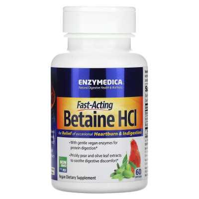 Enzymedica, fast acting betaine HCL, 60 capsules