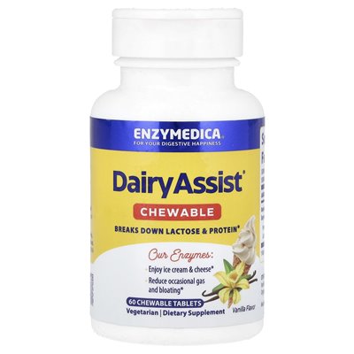 Enzymedica, Dairyassist® do żucia, wanilia, 60 tabletek do żucia