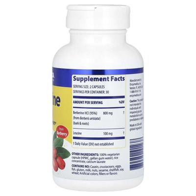 Enzymedica, berberina, 800 mg, 60 kapsułek (400 mg na kapsułkę)