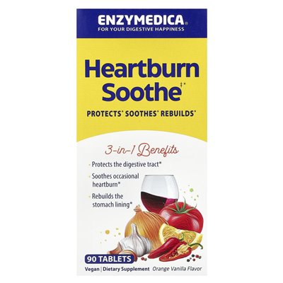 Enzymedica, Caution Heartburn, Orange Vanilla, 90 Tablets