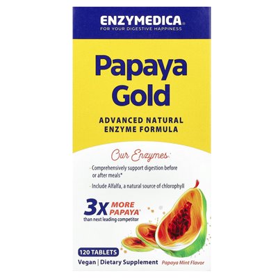 Enzymedica, Papaya Gold, Papaya Mint, 120 tabletek