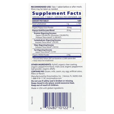 Enzymedica, Papaya Gold, Papaya Mint, 120 tabletek