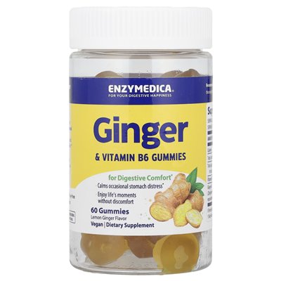Enzymedica, Ingwer- und Vitamin-B6-Fruchtgummis, Zitrone-Ingwer, 60 Fruchtgummis