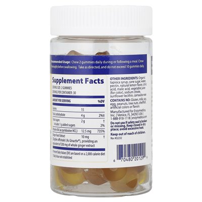 Enzymedica, Ginger & Vitamin B6 Gummies, Lemon Ginger, 60 gummies
