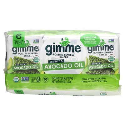Gimme, Gebackene Seetang-Snacks, Meersalz und Avocadoöl, 6 Packungen, 0,16 oz (4,5 g)