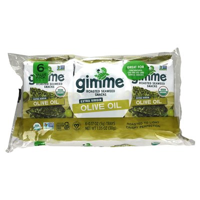 Gimme, Gebackene Seetang-Snacks, Natives Olivenöl Extra, 6 Packungen, je 5 g (0,17 oz.)