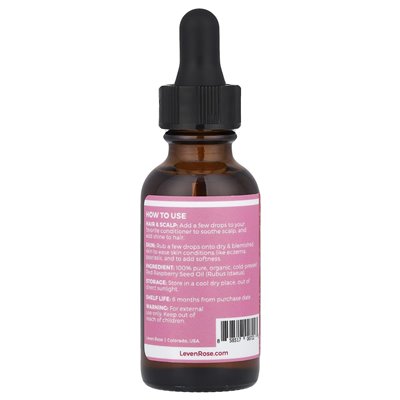 Leven Rose, 100% Czysty & Eko, Olej z Nasion Maliny Czerwonej, 1 uncja (30 ml) Leven Rose, 100% Czysty & Eko, Olej z Nasion Maliny Czerwonej, 1 uncja (30 ml)