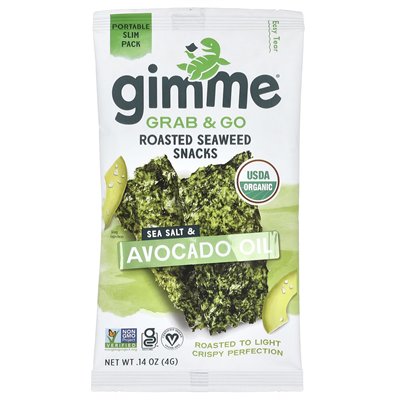 Gimme, chwyć i pieczone przekąski z wodorostów, sól morska i olej z awokado, 5 paczek, 0,14 uncji (4 g)