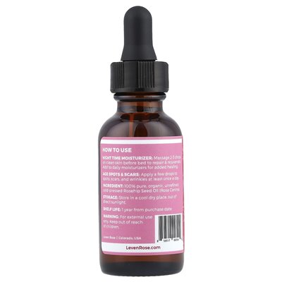 Leven Rose, 100% czysty i ekologiczny, olej z dzikiej róży, 1 fl oz (30 ml) Leven Rose, 100% czysty i ekologiczny, olej z dzikiej róży, 1 fl oz (30 ml)