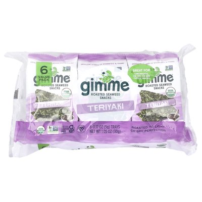 Gimme, Baked Seaweed Snacks, Teriyaki, 6 Packs, 0.17 oz (5 g)