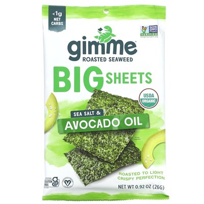 Gimme, gerösteter Seetang, große Blätter, Meersalz und Avocadoöl, 0,92 oz (26 g) Gimme, gerösteter Seetang, große Blätter, Meersalz und Avocadoöl, 0,92 oz (26 g)