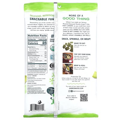 Gimme, gerösteter Seetang, große Blätter, Meersalz und Avocadoöl, 0,92 oz (26 g) Gimme, gerösteter Seetang, große Blätter, Meersalz und Avocadoöl, 0,92 oz (26 g)