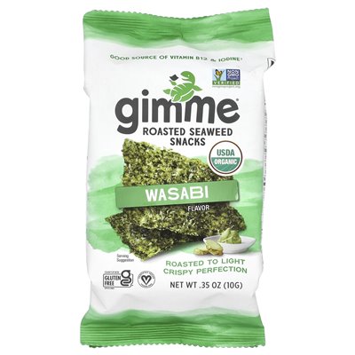 Gimme, pieczone przekąski z wodorostów, Wasabi, 0,35 uncji (10 g) Gimme, pieczone przekąski z wodorostów, Wasabi, 0,35 uncji (10 g)