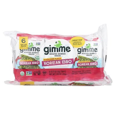 Gimme, geröstete Algensnacks, Koreanisches BBQ, 6er-Pack, 0,17 oz (5 g)