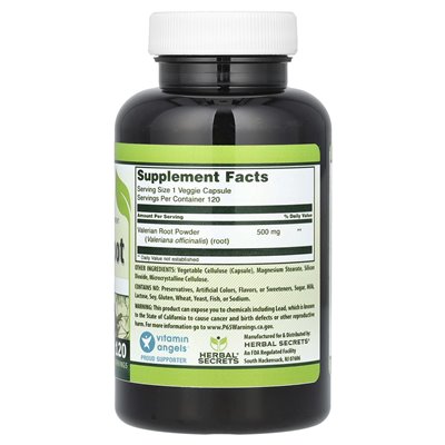 Herbal Secrets, Valerian Root, 500mg, 120 Vegetarian Capsules