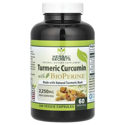 Tajemnice ziołowe, kurkumina kurkumina z bioperiną, 2250 mg, 180 kapsułek wegetariańskich (750 mg na porcję)