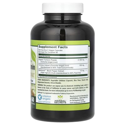 Tajemnice ziołowe, kurkumina kurkumina z bioperiną, 2250 mg, 180 kapsułek wegetariańskich (750 mg na porcję)