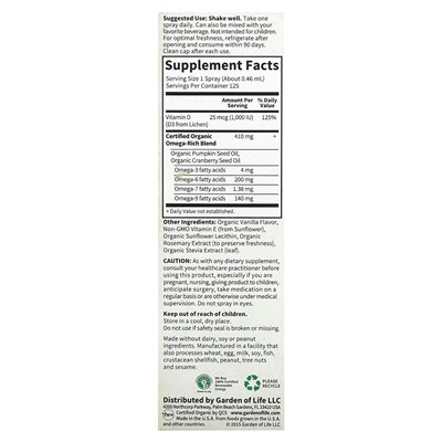 Garden of Life, Mykind Organics, veganes D3-Bio-Spray, wanilia, 25 mcg (1000 IE), 2 fl oz (58 ml)