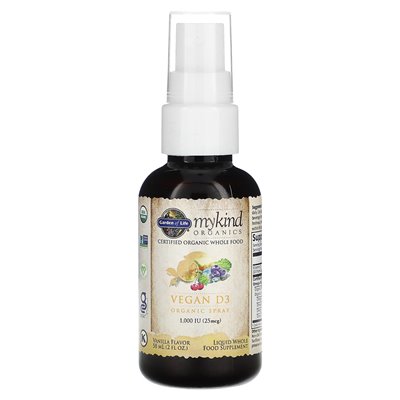 Garden of Life, Mykind Organics, veganes D3-Bio-Spray, wanilia, 25 mcg (1000 IE), 2 fl oz (58 ml)