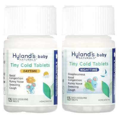Hyland's Naturals, Baby, Tiny Cold Tablets Pack, dzień/noc, 6+ miesięcy, 2 butelki, 125 tabletek szybkiego rozpadu Hyland's Naturals, Baby, Tiny Cold Tablets Pack, dzień/noc, 6+ miesięcy, 2 butelki, 125 tabletek szybkiego rozpadu