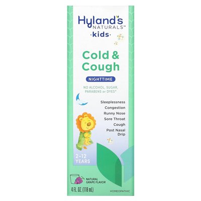Hyland's Naturals, Kids, Cold & Cough Nighttime, Ages 2-12, Natural Grape , 4 fl oz (118 ml) Hyland's Naturals, Kids, Cold & Cough Nighttime, Ages 2-12, Natural Grape , 4 fl oz (118 ml)