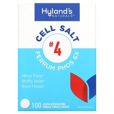 Hyland's Naturals, Cell Salt 4, Ferrum Phos 6x, 100 szybkich pojedynczych tabletek Hyland's Naturals, Cell Salt 4, Ferrum Phos 6x, 100 szybkich pojedynczych tabletek
