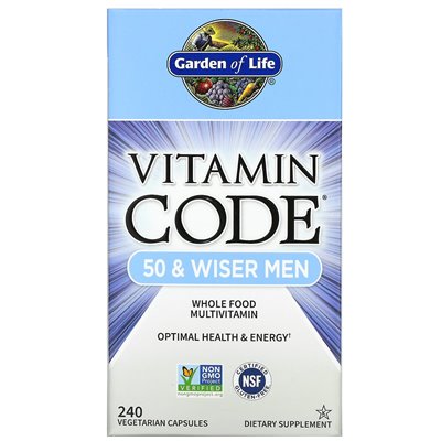 Garden of Life, kod witaminy, 50 i mądrzejszych mężczyzn, Whole Food Multiwitamin, 240 kapsułek wegetariańskich