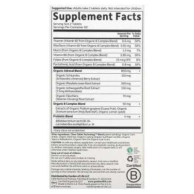 Garden of Life, Mykind Organics, Adrenal, Daily Balance, 120 Vegan Tablets