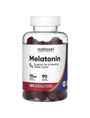 Nutricost, Melatonina, Truskawka, 10 mg, 180 żelek (5 mg w żelu)