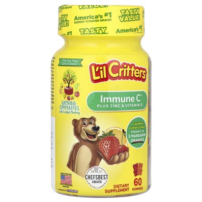 L'Il Critters, Immune C ™ plus cynk i witamina D, różne smaki, 60 gumzy