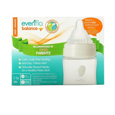 Evenflo Feeding, Butelki Balance+, Szeroki, 0+ Miesiące, Powolny Przepływ, 3 Butelki, 5 Oz (150 ml) Każdy