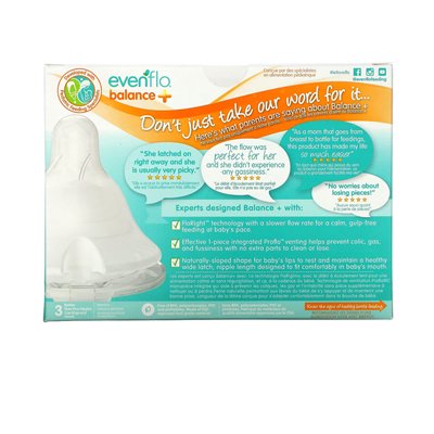 Evenflo Feeding, Butelki Balance+, Szeroki, 0+ Miesiące, Powolny Przepływ, 3 Butelki, 5 Oz (150 ml) Każdy