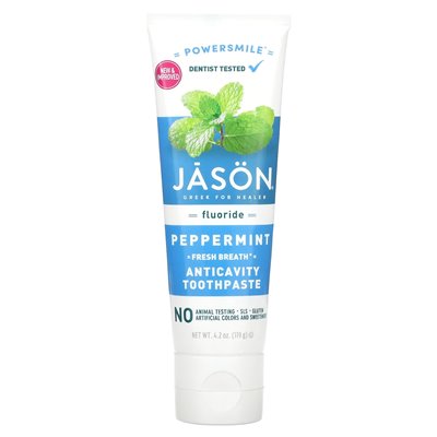Jason Natural, Powermile, Fresh Breath Anticavity Pastase, Peppermint, 4,2 uncji (119 g) Jason Natural, Powermile, Fresh Breath Anticavity Pastase, Peppermint, 4,2 uncji (119 g)