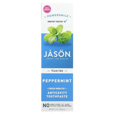 Jason Natural, Powermile, Fresh Breath Anticavity Pastase, Peppermint, 4,2 uncji (119 g) Jason Natural, Powermile, Fresh Breath Anticavity Pastase, Peppermint, 4,2 uncji (119 g)