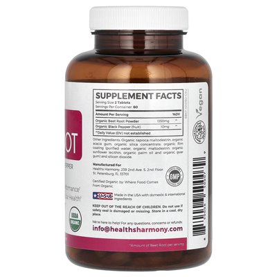 Health Harmony, Organic Beet Root, 1350 mg, 120 tablets (675 mg per tablet)