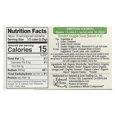 Edward & Sons, Garden Veggie, Bouillon Cubes, 8 Count