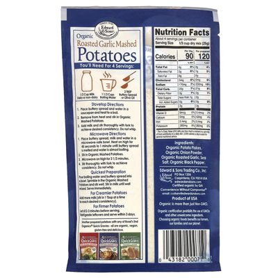Edward & Sons, Bio-Kartoffelpüree, gerösteter Knoblauch, 3,5 oz (100 g)