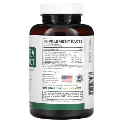 Health Harmony, Green Tea 98% Extract, 120 Capsules